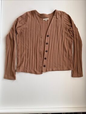 Madewell Ribbed Button-Up Cardigan in Warm Brown